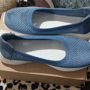 Comfort Stretch Knit Blue Slip-On Women's Flats